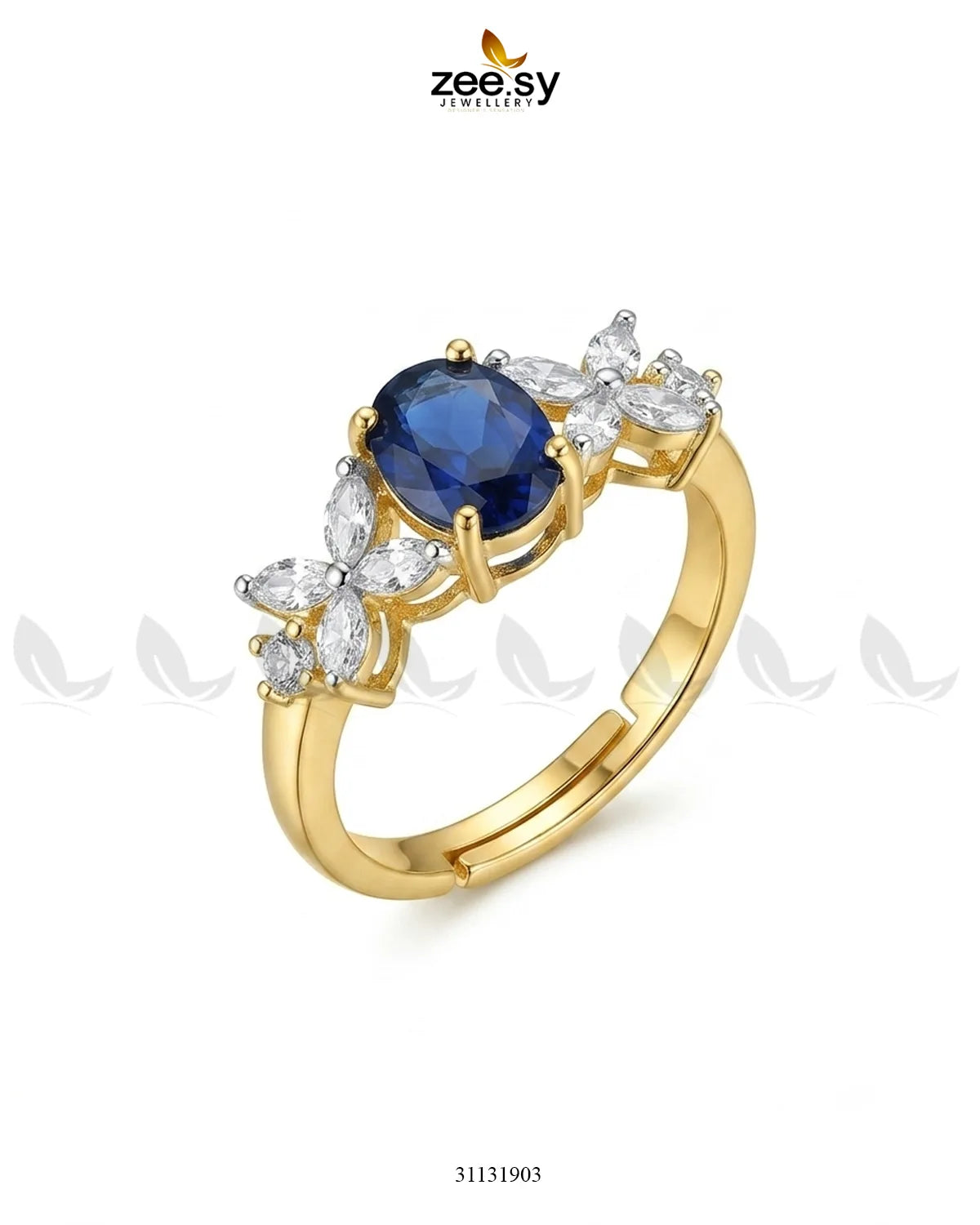 Golden Floral Central Gemstone Ring