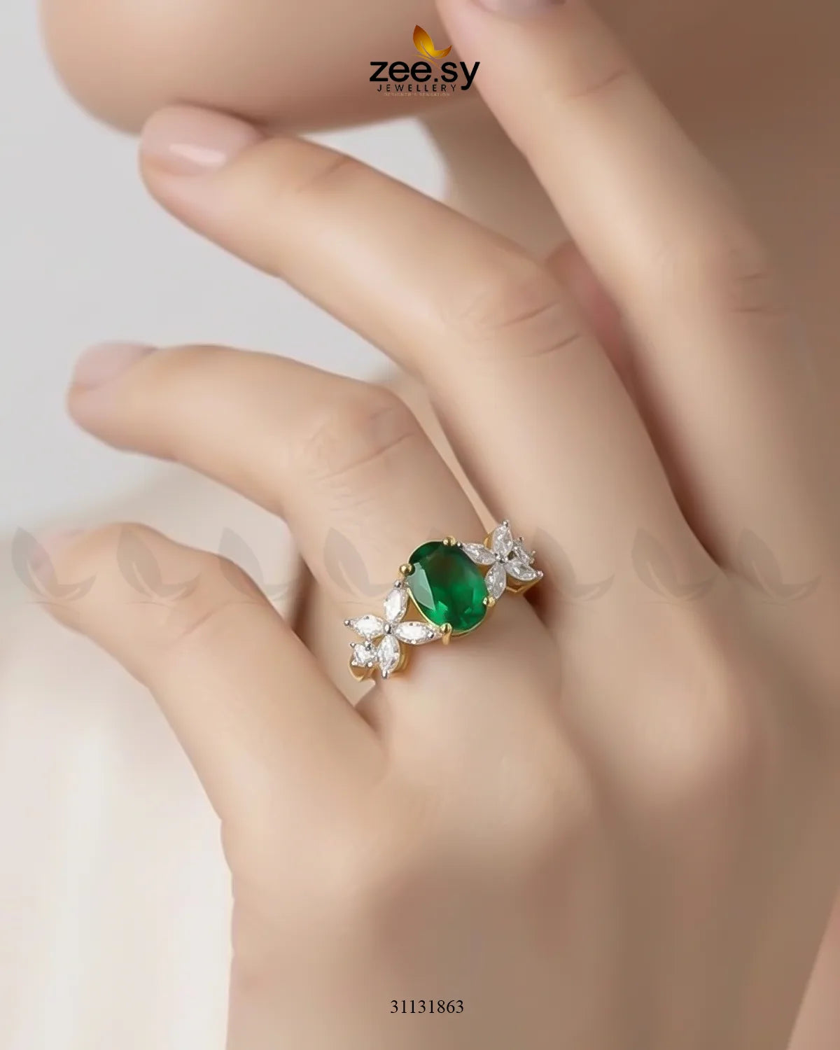 Golden Floral Central Gemstone Ring