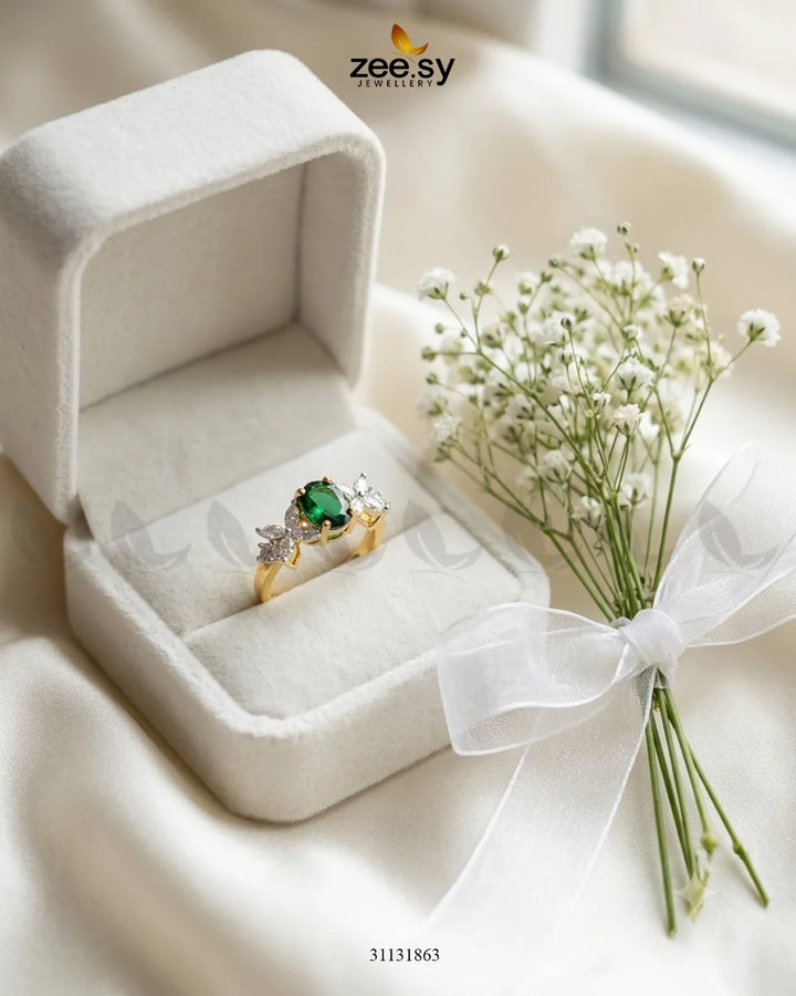 Golden Floral Central Gemstone Ring
