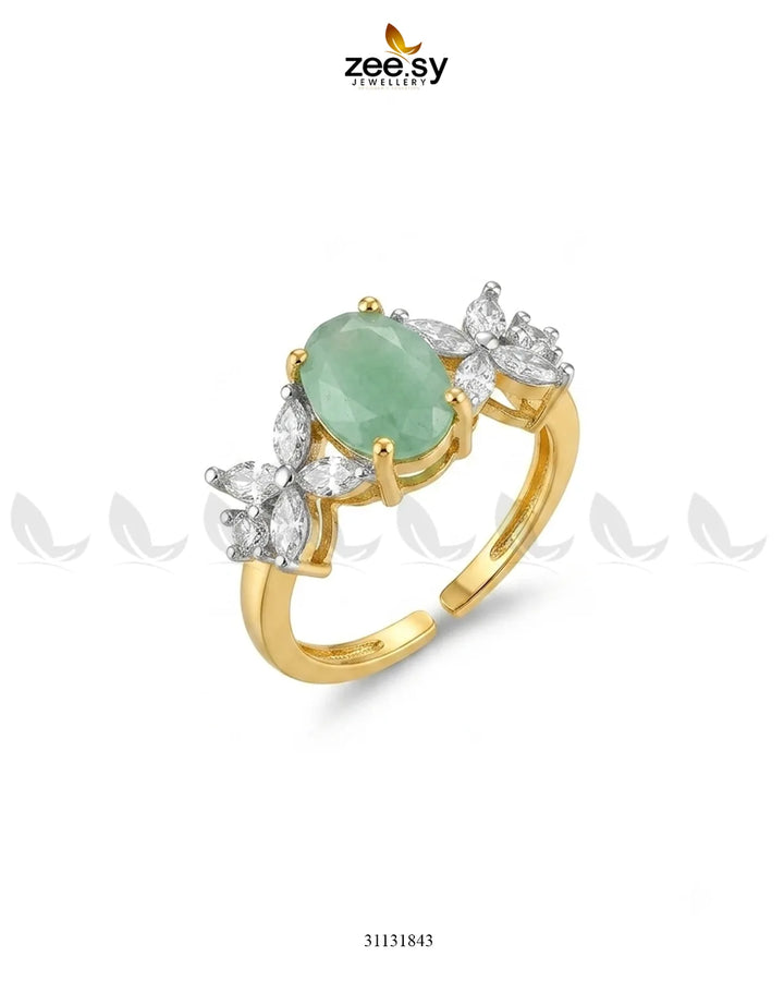 Golden Floral Central Gemstone Ring