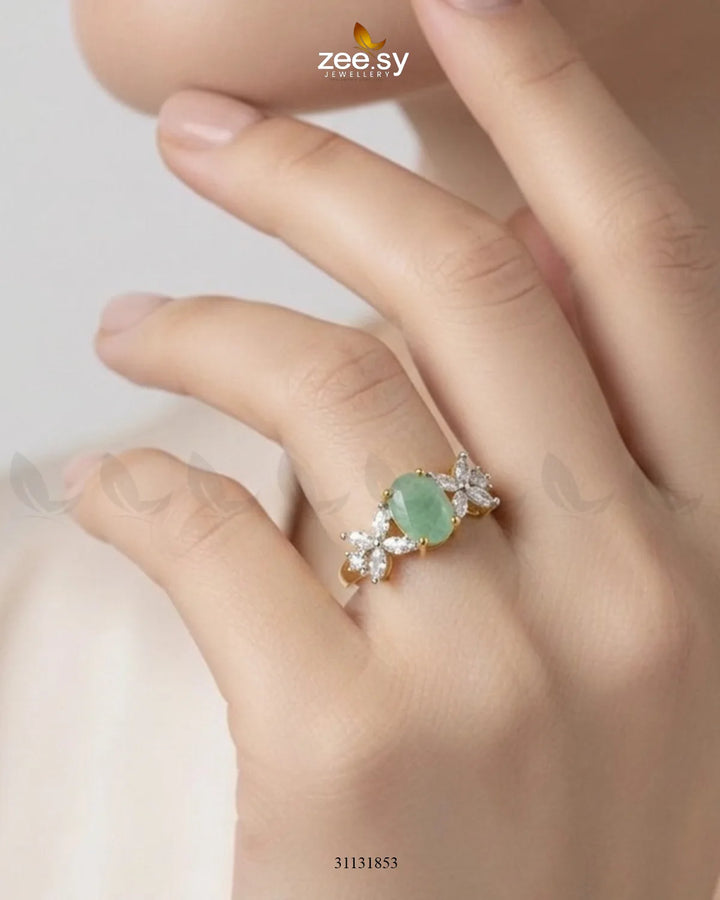 Golden Floral Central Gemstone Ring