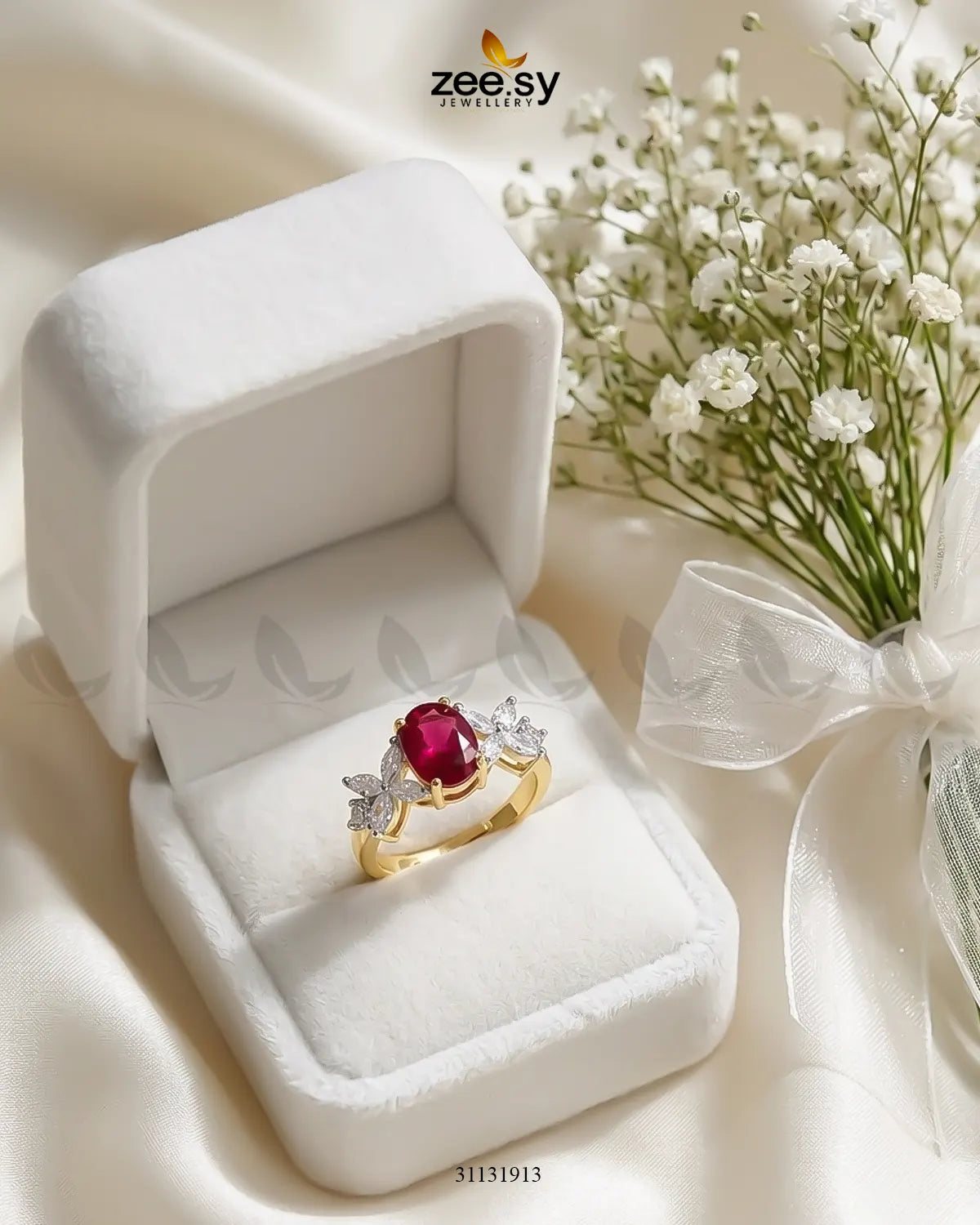 Golden Floral Central Gemstone Ring