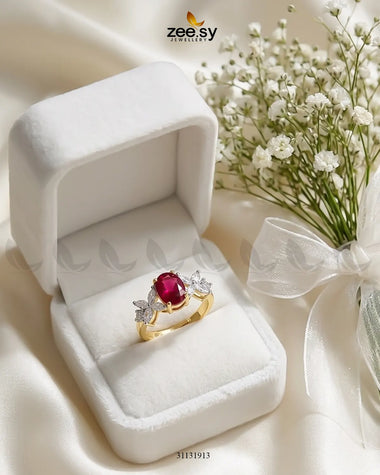 Golden Floral Central Gemstone Ring