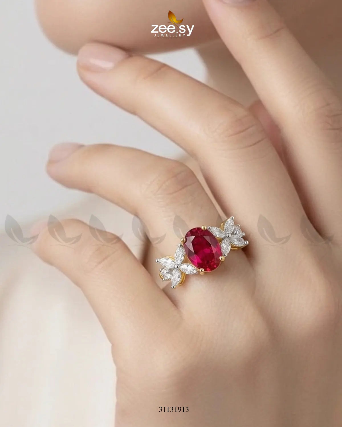 Golden Floral Central Gemstone Ring