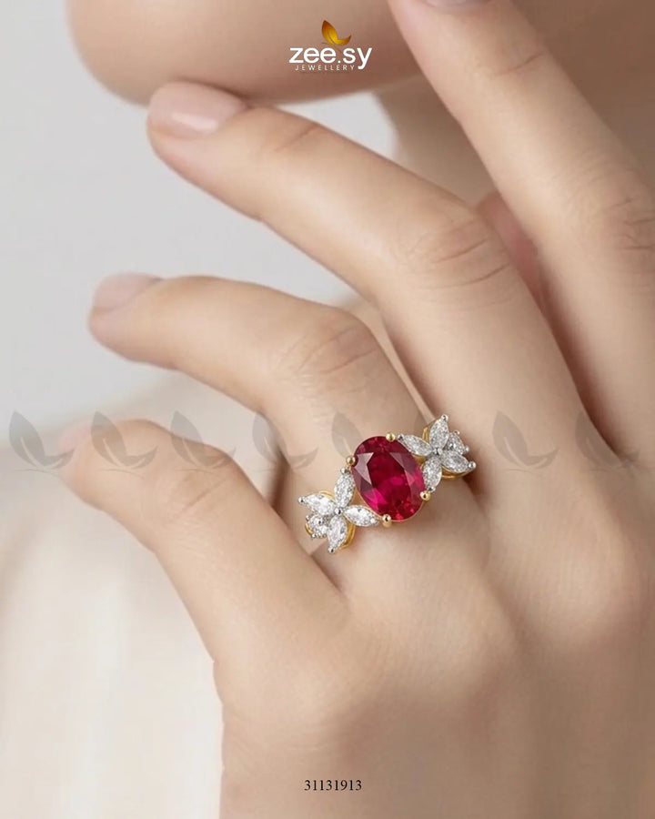 Golden Floral Central Gemstone Ring