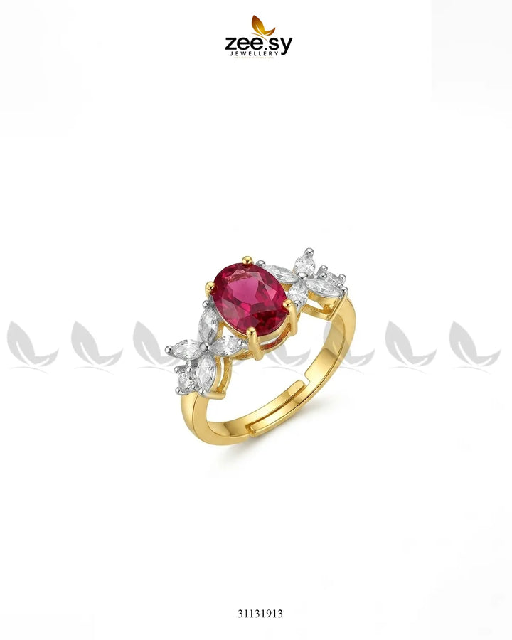 Golden Floral Central Gemstone Ring