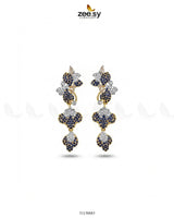 Golden Flower Dangler Cluster Earrings by RHS09 showcasing intricate floral design in gold tones with elegant dangling elements.