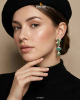 RHS09 golden flower dangler cluster earrings with intricate floral design and elegant gold finish.