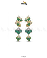 Golden Flower dangler cluster earrings by RHS09 featuring intricate floral designs and elegant gold tones.