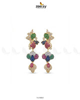 Golden RHS09 flower dangler cluster earrings featuring intricate golden petals and elegant design.