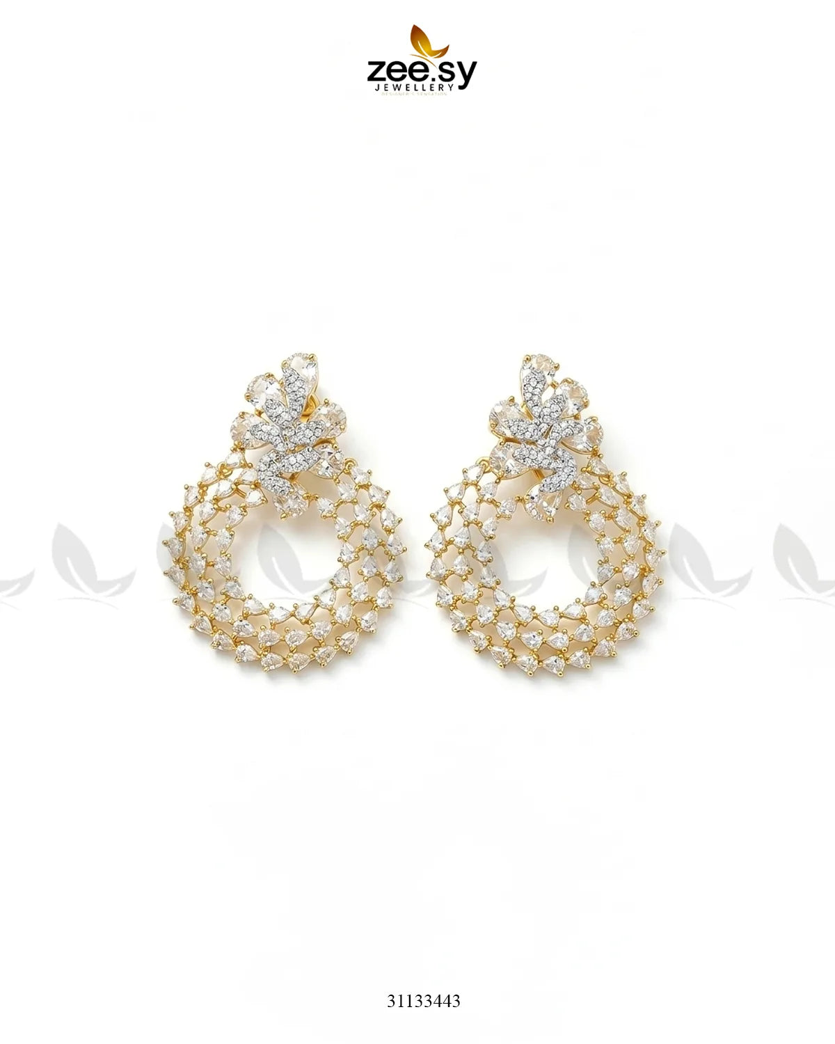Golden Glimmering Crystal Danglers Earrings Earrings - Zeesy Jewellery Pakistan | Premium Artificial & Imitation Jewellery