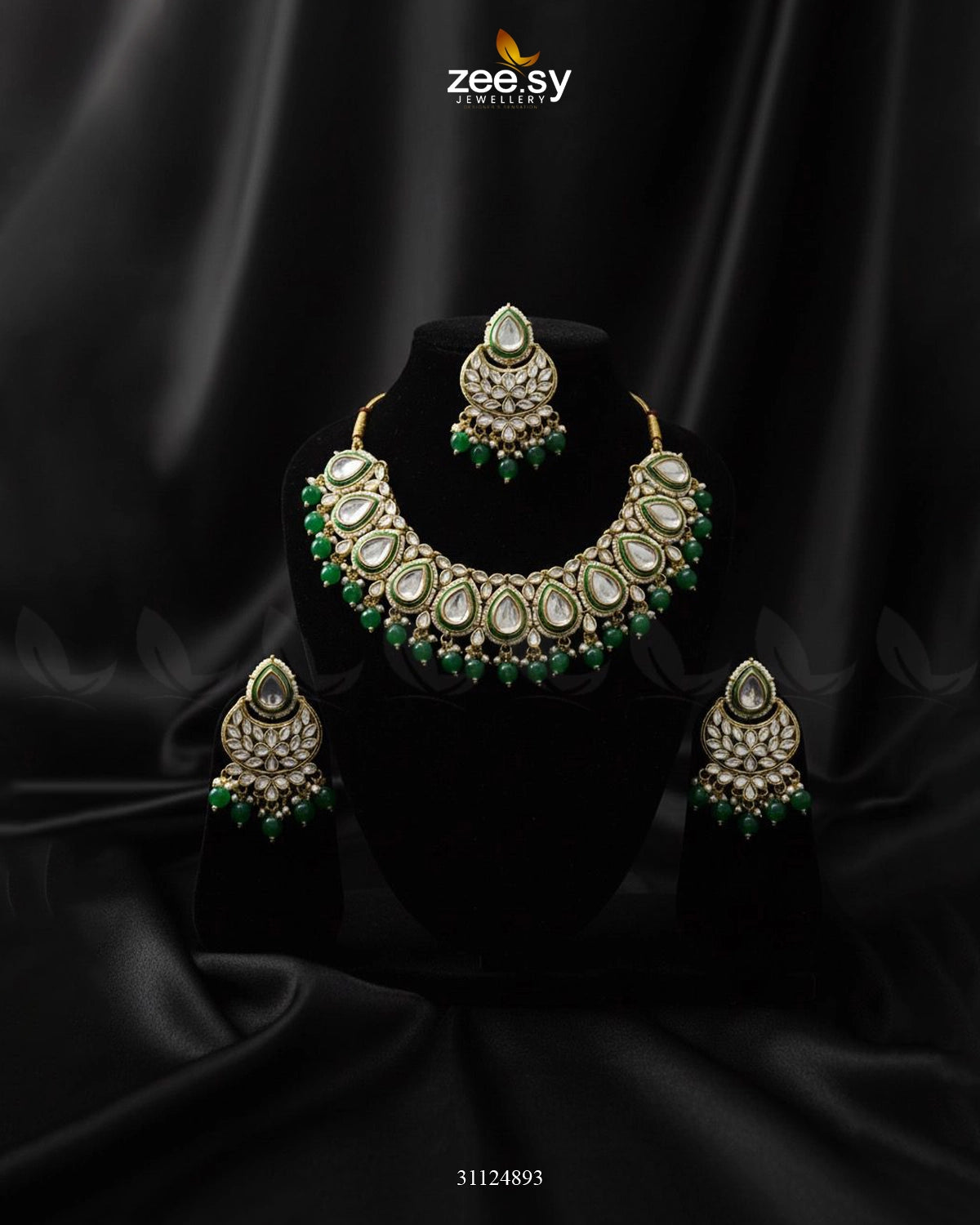 Grandeur Crystal Bridal Set Golden Green - Zeesy Jewellery