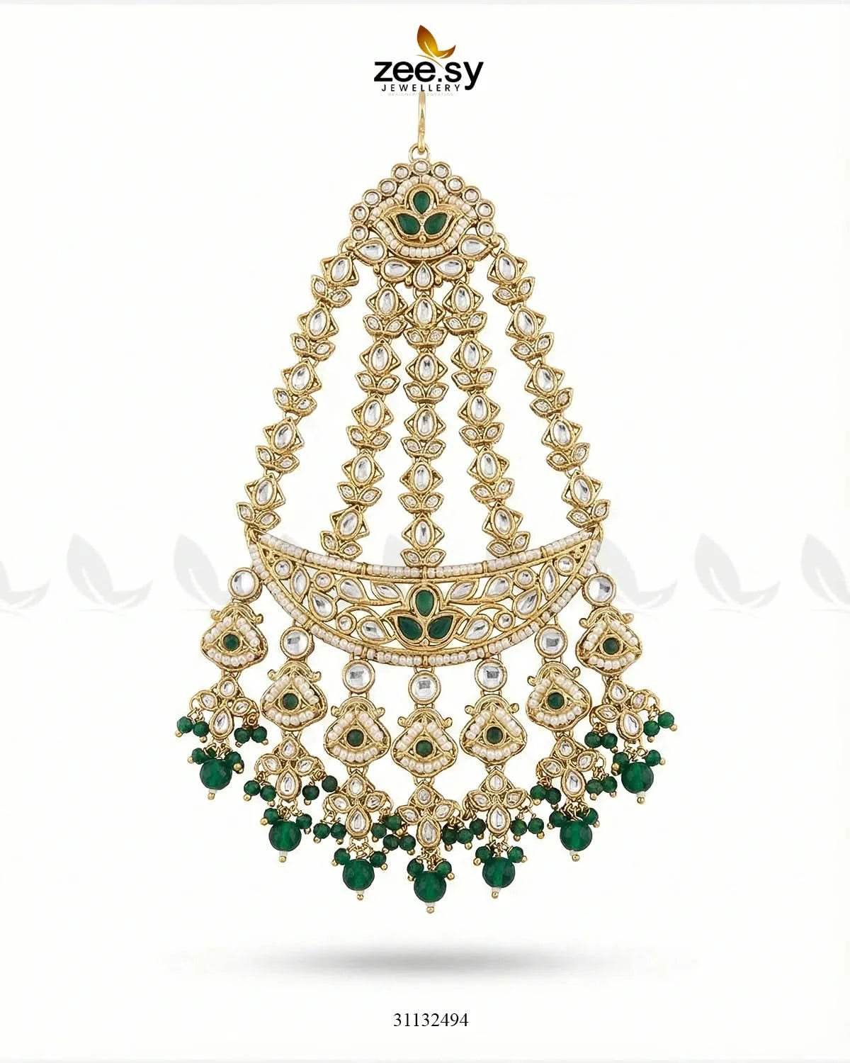 Bloom Pearl Bridal Jhumar Golden Green - Zeesy Jewellery