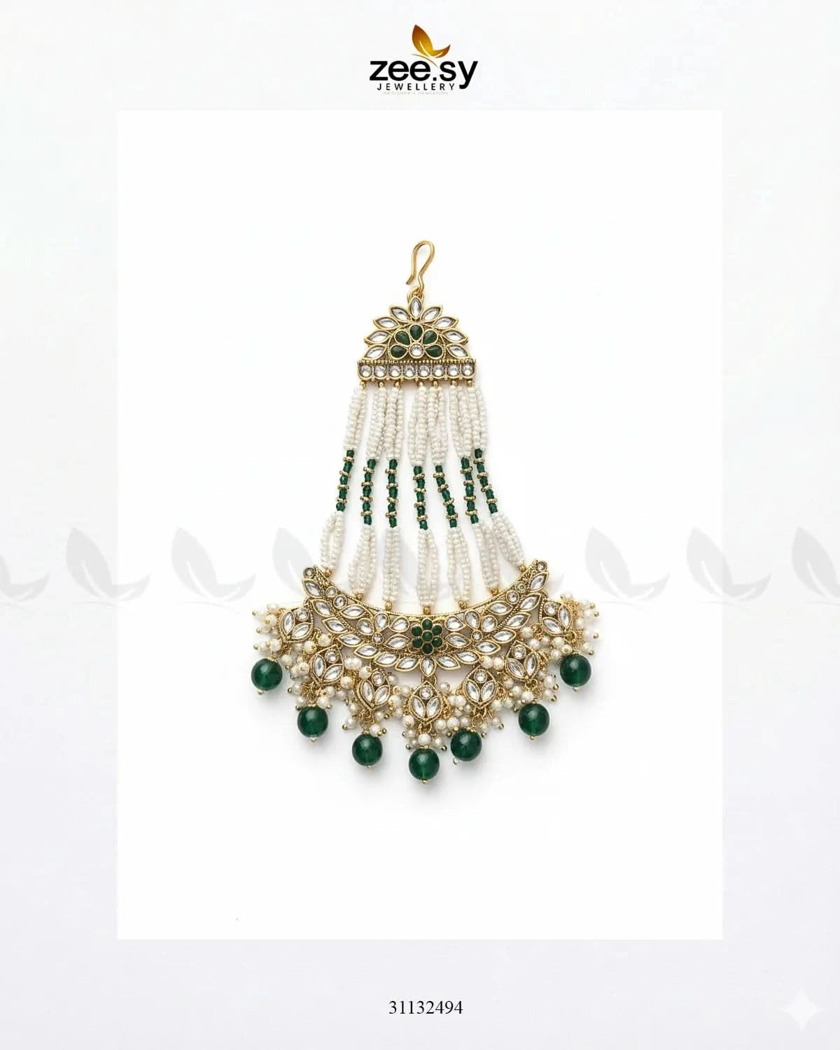 Galini Pearl Kundan Jhumar Golden Green - Zeesy Jewellery