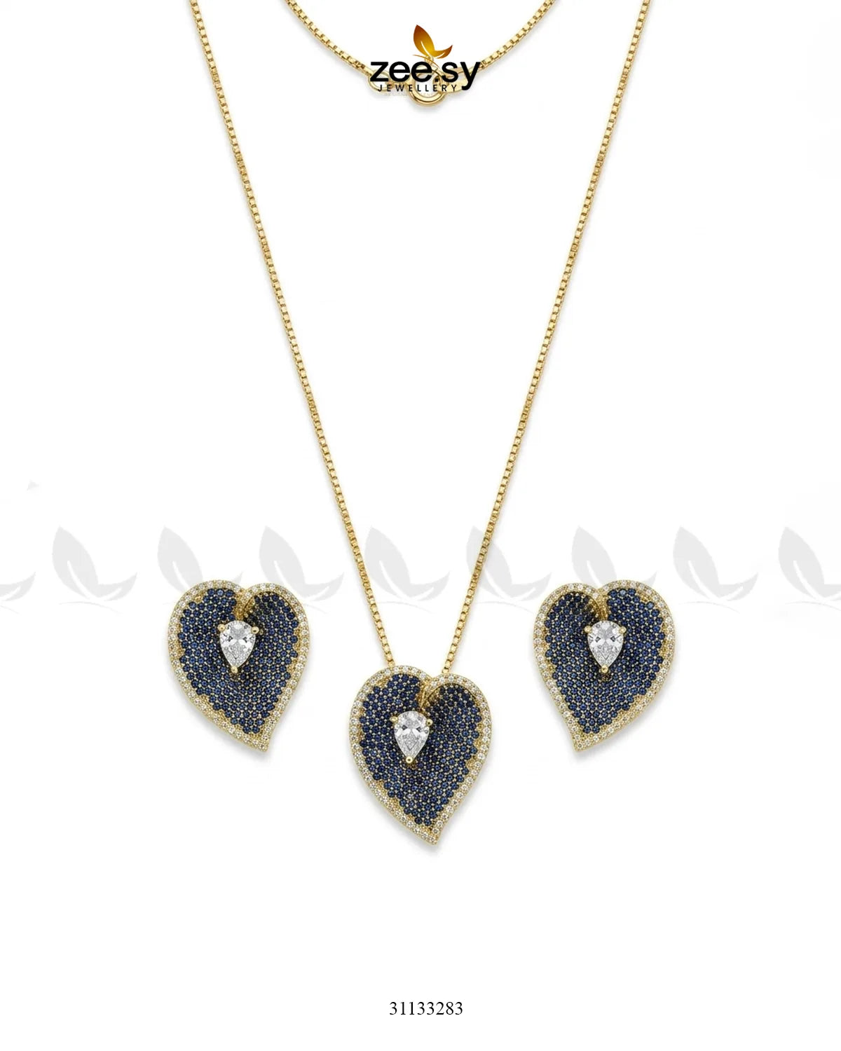 Golden Heart Cluster Pendant Set Pendant - Zeesy Jewellery Pakistan | Premium Artificial & Imitation Jewellery