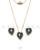 Golden Heart Cluster Pendant Set Pendant - Zeesy Jewellery Pakistan | Premium Artificial & Imitation Jewellery