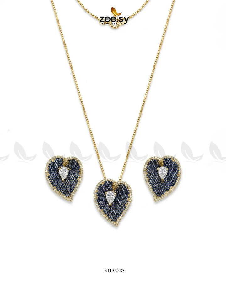 Golden Heart Cluster Pendant Set Pendant - Zeesy Jewellery Pakistan | Premium Artificial & Imitation Jewellery