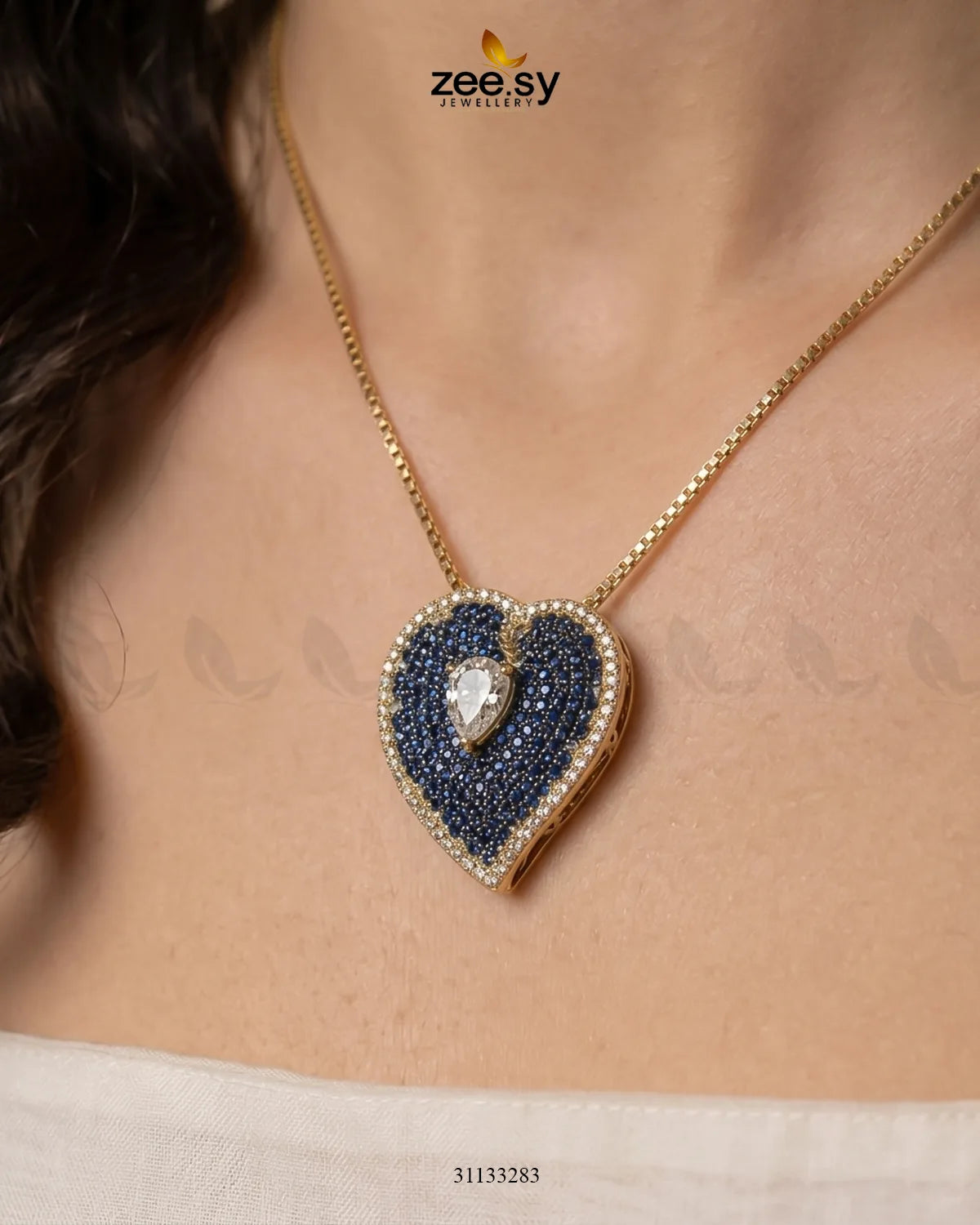 Golden Heart Cluster Pendant Set Pendant - Zeesy Jewellery Pakistan | Premium Artificial & Imitation Jewellery
