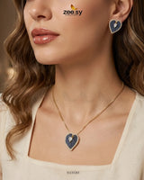Golden Heart Cluster Pendant Set Golden Blue Pendant - Zeesy Jewellery Pakistan | Premium Artificial & Imitation Jewellery
