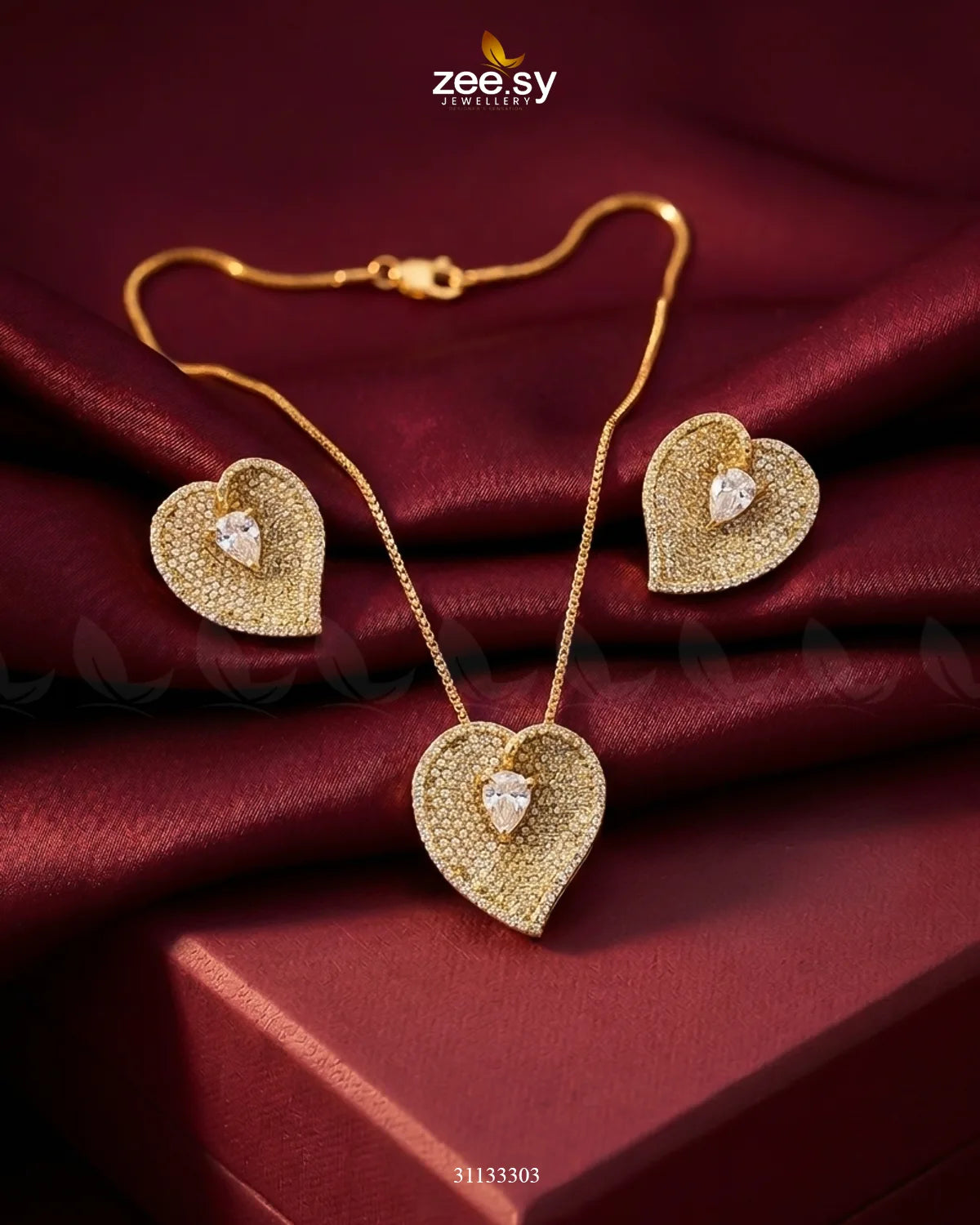 Golden Heart Cluster Pendant Set Pendant - Zeesy Jewellery Pakistan | Premium Artificial & Imitation Jewellery