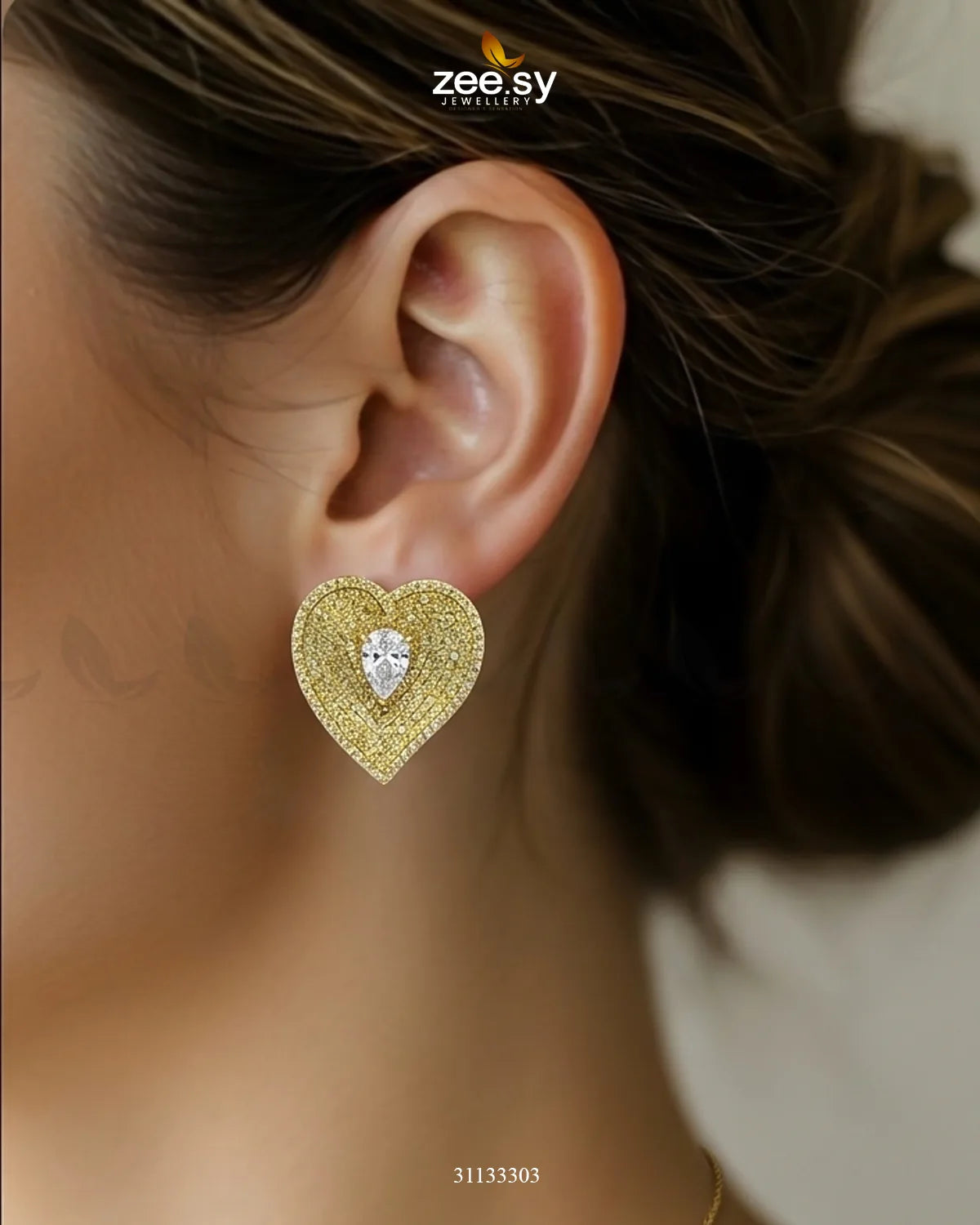 Golden Heart Cluster Pendant Set Pendant - Zeesy Jewellery Pakistan | Premium Artificial & Imitation Jewellery