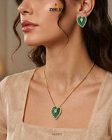 Golden Heart Cluster Pendant Set Golden Green Pendant - Zeesy Jewellery Pakistan | Premium Artificial & Imitation Jewellery