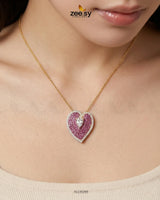 Golden Heart Cluster Pendant Set Golden Ruby Pendant - Zeesy Jewellery Pakistan | Premium Artificial & Imitation Jewellery