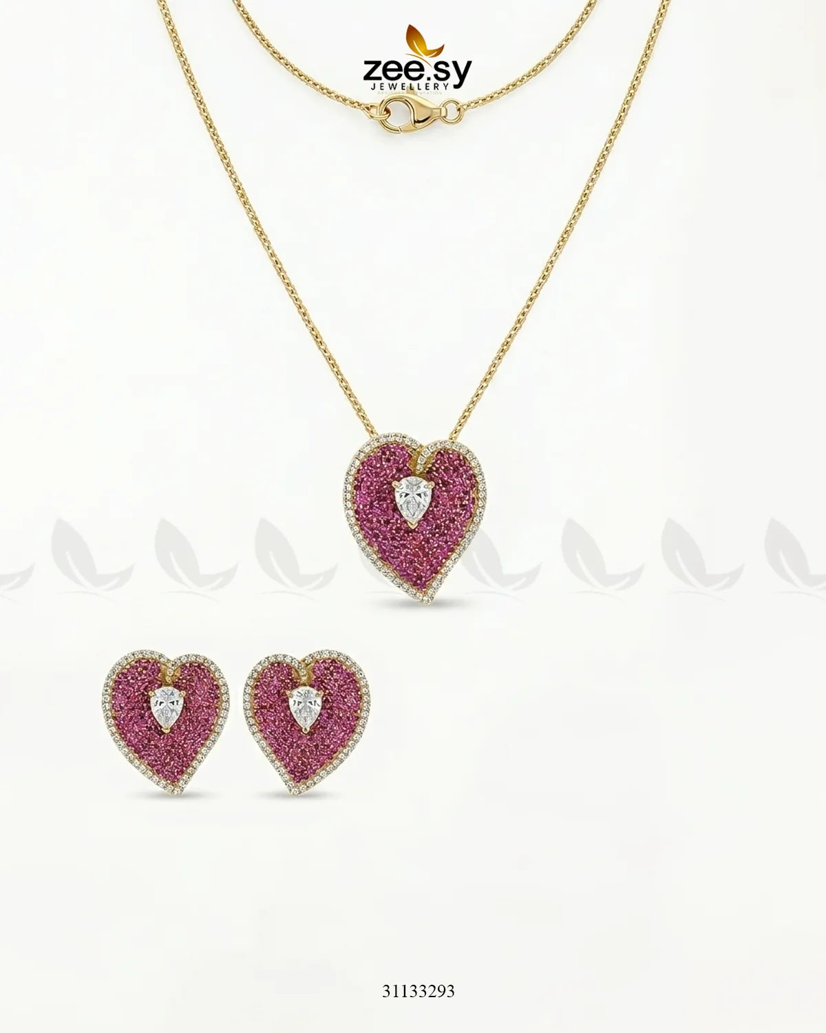 Golden Heart Cluster Pendant Set Pendant - Zeesy Jewellery Pakistan | Premium Artificial & Imitation Jewellery