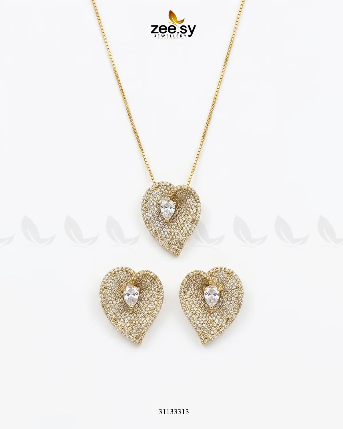 Golden Heart Cluster Pendant Set Pendant - Zeesy Jewellery Pakistan | Premium Artificial & Imitation Jewellery