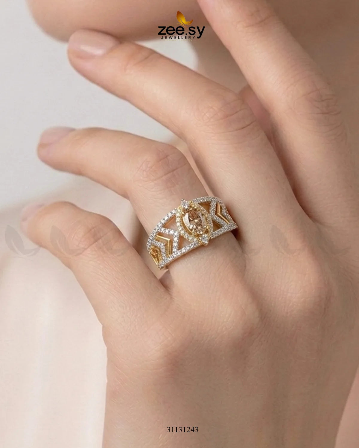 Golden Majestic Oval Stone Ring