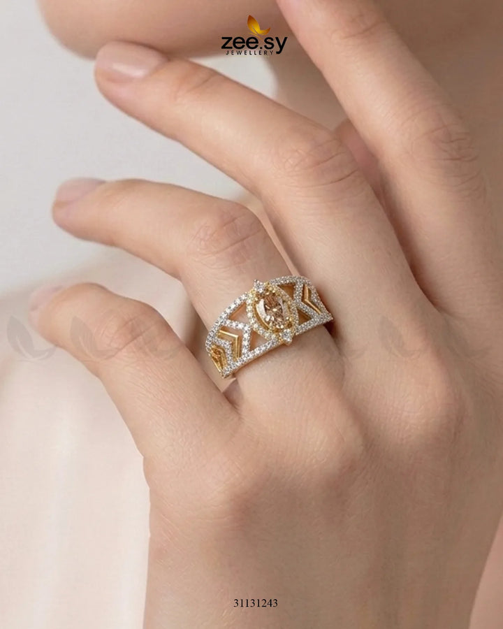 Golden Majestic Oval Stone Ring