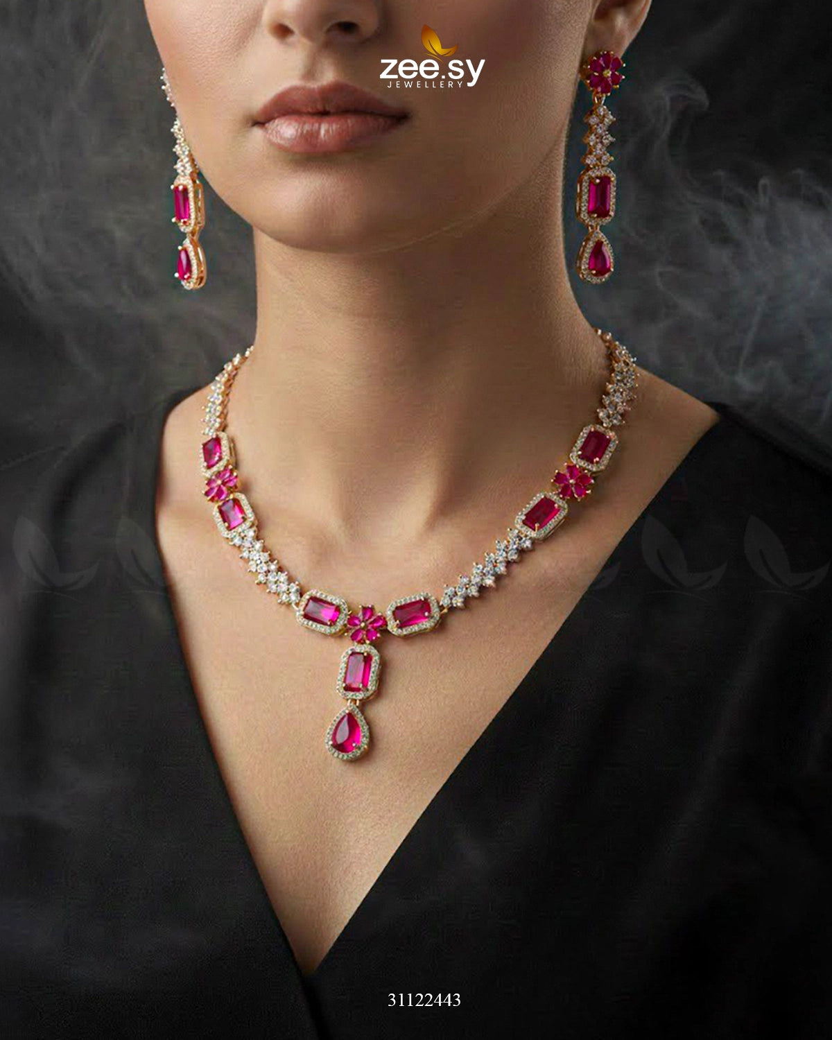 Destiny's Grand Oval Necklace Set Golden Red - Zeesy Jewellery