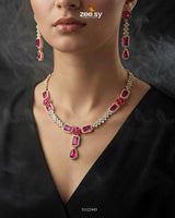 Destiny's Grand Oval Necklace Set Golden Red - Zeesy Jewellery