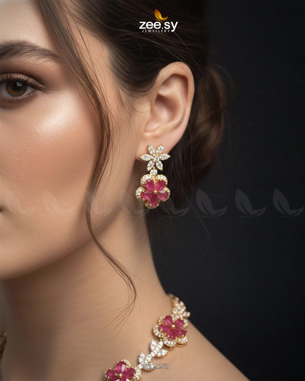 Floral Cubic Stone Necklace Set - Zeesy Jewellery