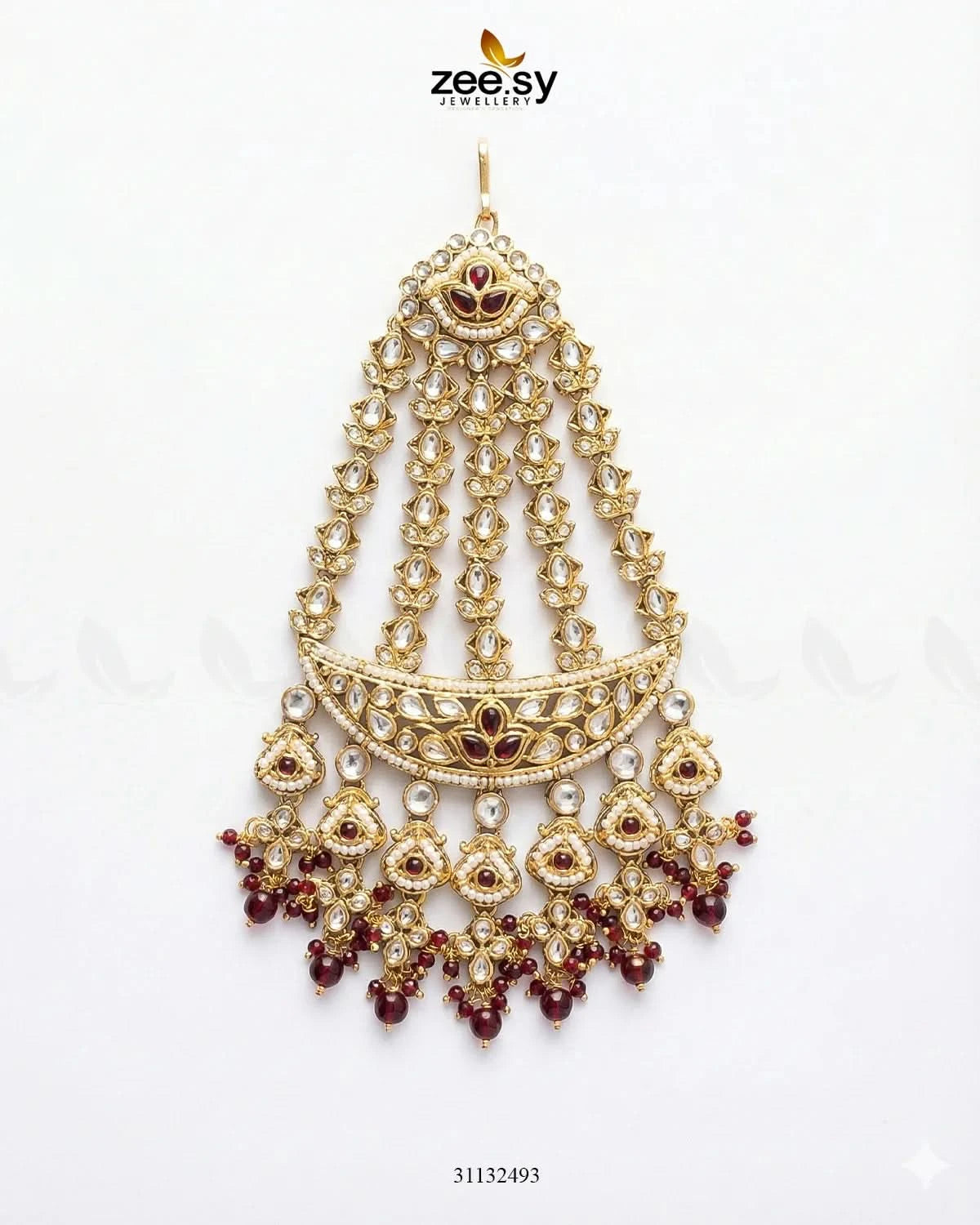 Bloom Pearl Bridal Jhumar Golden Red - Zeesy Jewellery