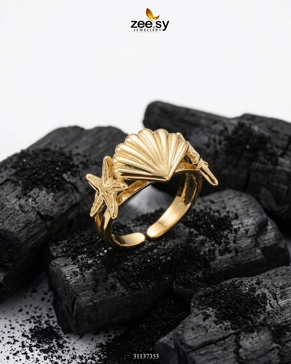 Golden Riviera Seashell Starfish Ring