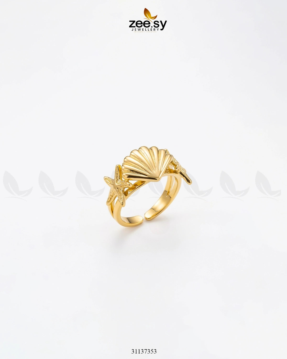 Golden Riviera Seashell Starfish Ring