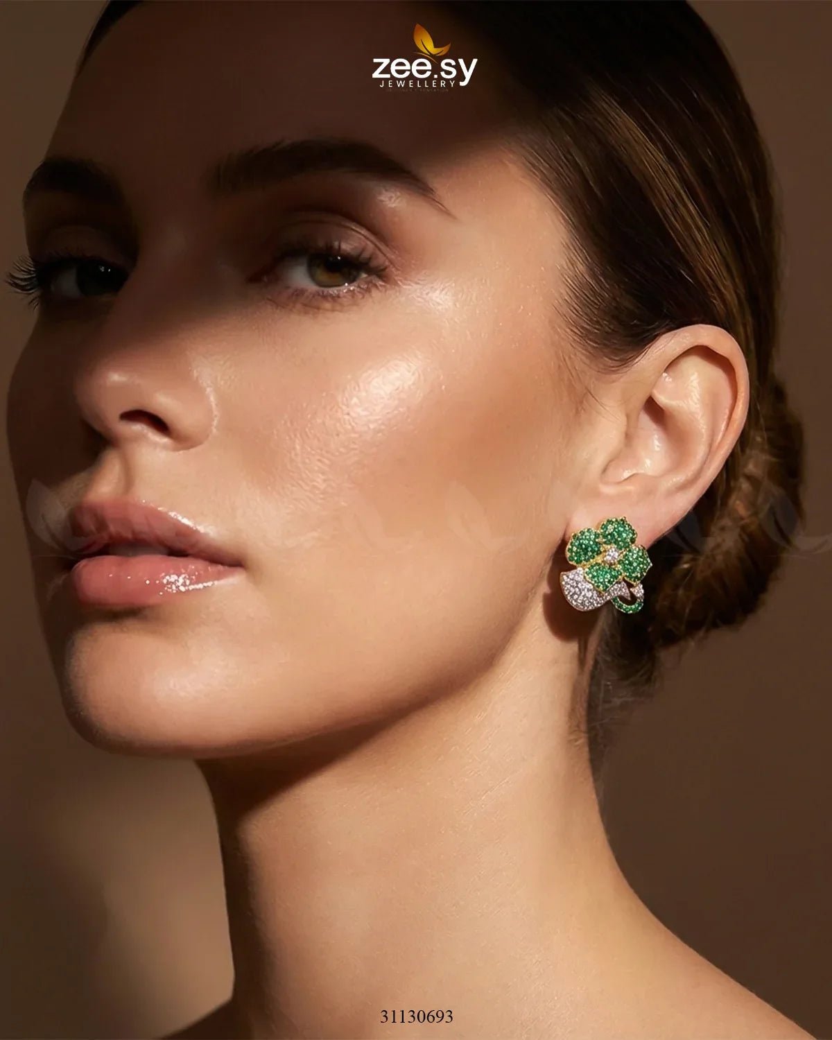 Golden Sapphires floral crystal earrings by RHS09 featuring intricate flower designs and shimmering gems.