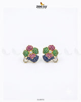 Golden sapphires floral crystal earrings by RHS09, featuring intricate floral designs and sparkling gemstones.