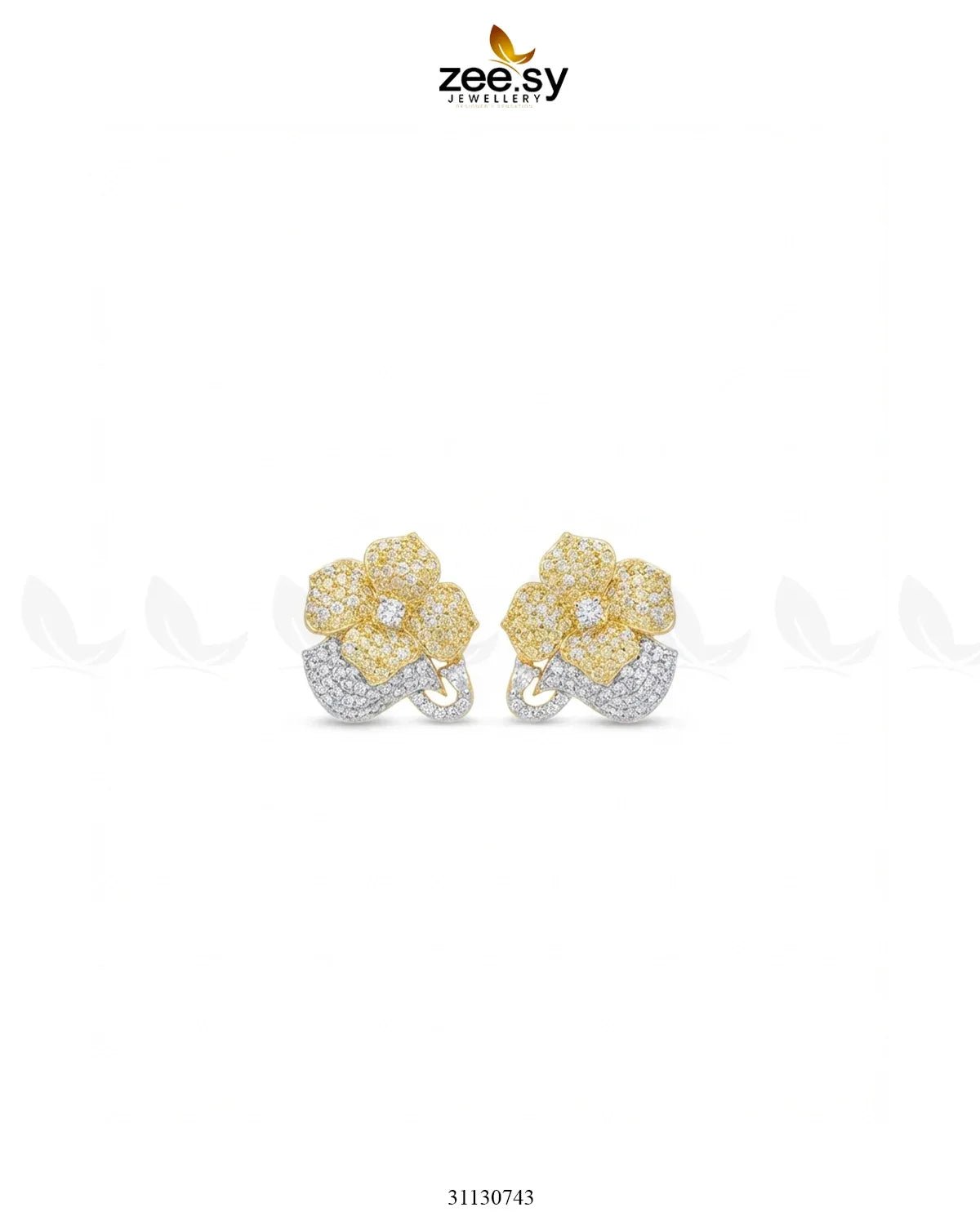 Golden sapphires and floral crystals create elegant RHS09 earrings, showcasing intricate design and sparkling beauty.