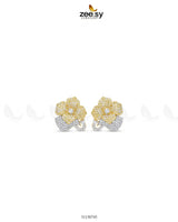 Golden sapphires and floral crystals create elegant RHS09 earrings, showcasing intricate design and sparkling beauty.