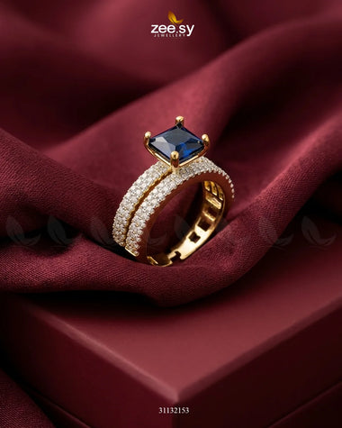 Golden Sensational Bold Stone Ring Golden Blue Finger Ring - Zeesy Jewellery Pakistan | Premium Artificial & Imitation Jewellery