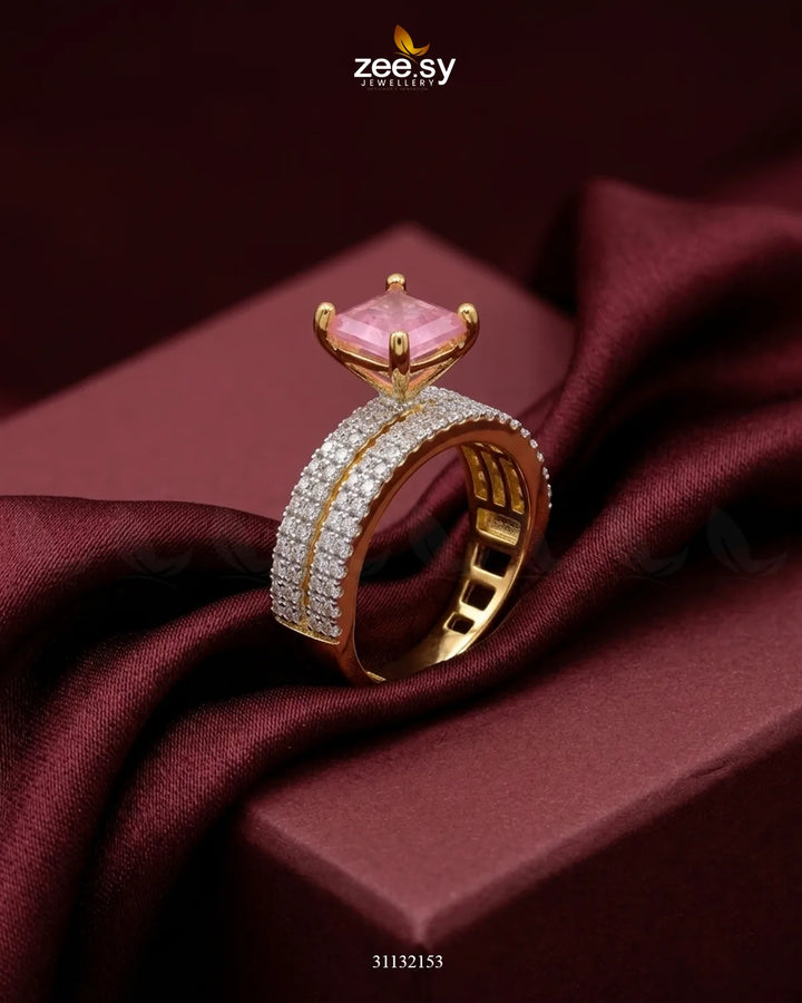 Golden Sensational Bold Stone Ring Golden Mint Pink Finger Ring - Zeesy Jewellery Pakistan | Premium Artificial & Imitation Jewellery