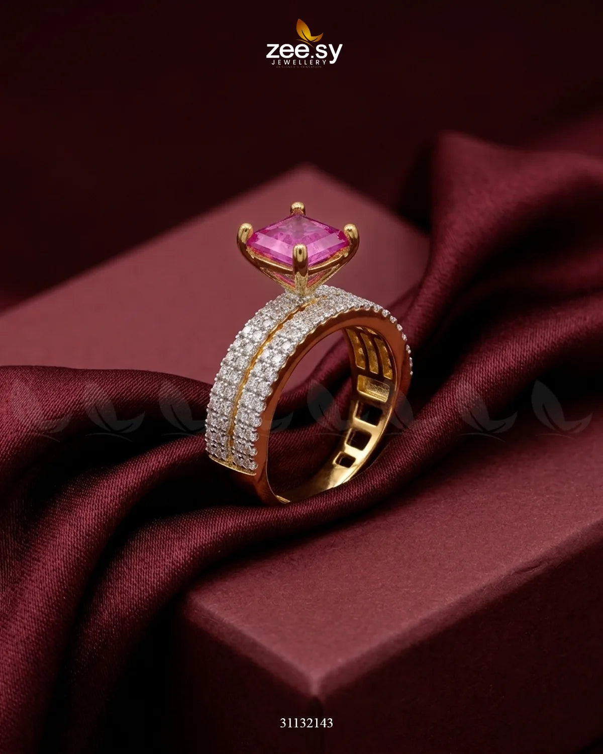 Golden Sensational Bold Stone Ring Golden Ruby Finger Ring - Zeesy Jewellery Pakistan | Premium Artificial & Imitation Jewellery
