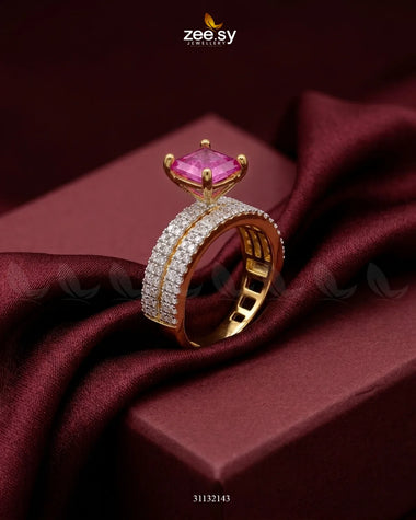 Golden Sensational Bold Stone Ring Golden Ruby Finger Ring - Zeesy Jewellery Pakistan | Premium Artificial & Imitation Jewellery