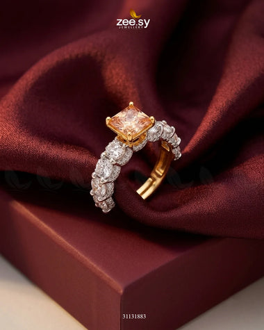 Golden Solitaire Center Stone Ring Golden Champagne Finger Ring - Zeesy Jewellery Pakistan | Premium Artificial & Imitation Jewellery