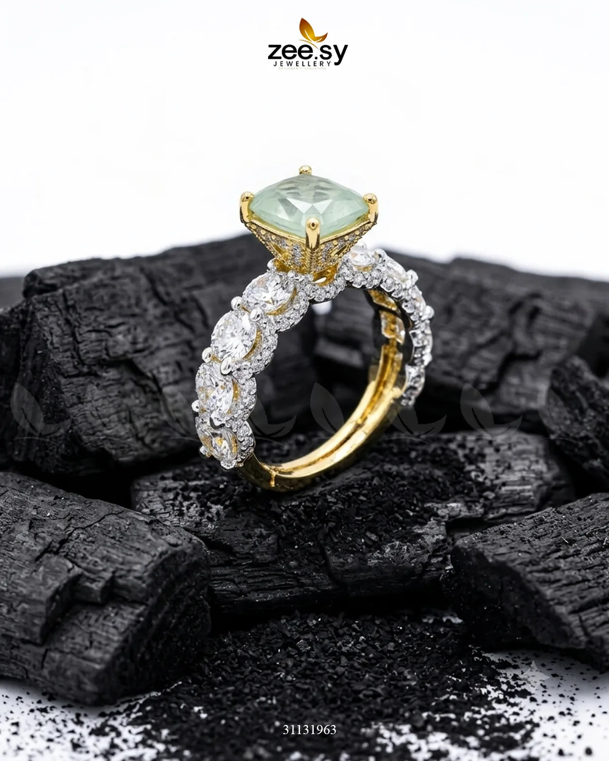 Golden Solitaire Center Stone Ring Finger Ring - Zeesy Jewellery Pakistan | Premium Artificial & Imitation Jewellery