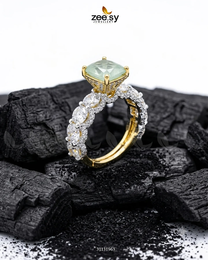 Golden Solitaire Center Stone Ring Finger Ring - Zeesy Jewellery Pakistan | Premium Artificial & Imitation Jewellery