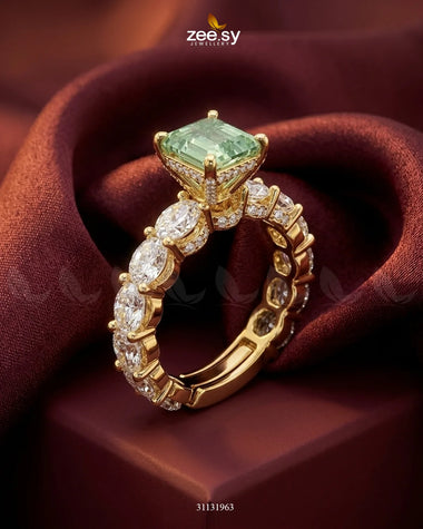 Golden Solitaire Center Stone Ring Golden Mint Green Finger Ring - Zeesy Jewellery Pakistan | Premium Artificial & Imitation Jewellery