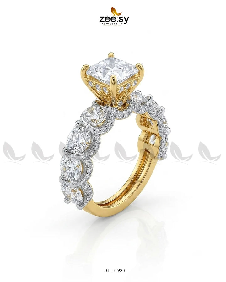 Golden Solitaire Center Stone Ring Finger Ring - Zeesy Jewellery Pakistan | Premium Artificial & Imitation Jewellery